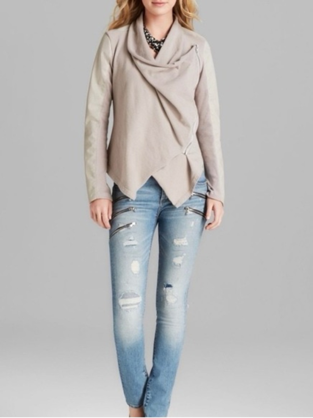 🌵 NWT Blank NYC Private Practice Beige Wrapped Draped Moto Jacket - Size Small